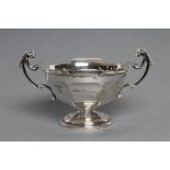 A SILVER SMALL TROPHY ROSE BOWL, maker Walker & Hall, Sheffield 1912, of flared panelled form with