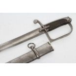 AN ITALIAN M1833 MOUNTED ARTILLERY SABRE with 33" curved blade, steel stirrup hilt, scroll