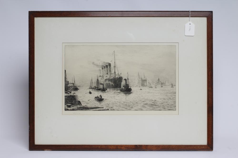 WILLIAM LIONEL WYLLIE RA (1851-1931) "Liverpool from Cammell Lairds", first state drypoint