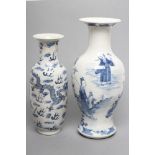 TWO CHINESE PORCELAIN VASES, the larger of inverted baluster form painted in underglaze blue with