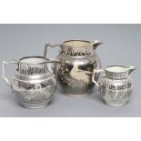 A DOCUMENTARY DRABWARE JUG, 1813, of baluster form, painted in silver lustre with a heart panel