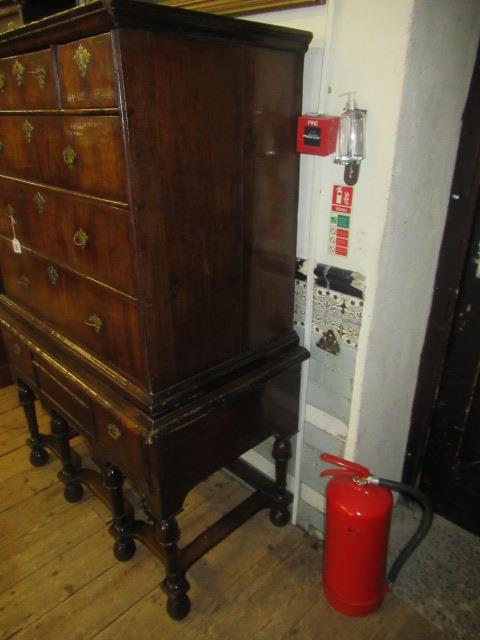 A GEORGIAN WALNUT AND BANDED CHEST ON STAND, second quarter 18th century, the moulded cornice over - Image 7 of 30