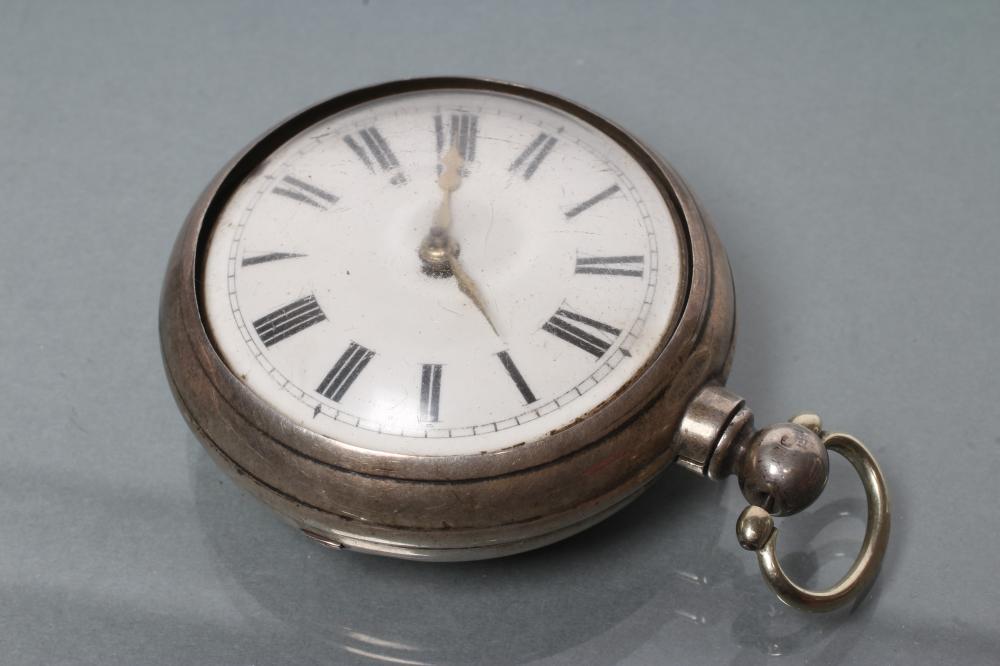 A VICTORIAN SILVER PAIR CASED POCKET WATCH, the white dial with black Roman numerals, the verge