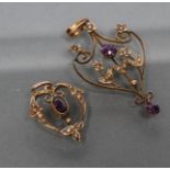 TWO EDWARDIAN AMETHYST AND SEED PEARL OPENWORK PENDANTS, stamped 9ct (Est. plus 21% premium inc.