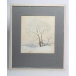 WILLIAM HEATON COOPER (1903-1995) "Trees in the Snow" watercolour and pencil, gallery label to