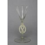 A FACON DE VENISE WINE GLASS, mid 17th century, the flared octagonal bowl on blade knopped