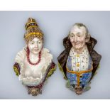 A PAIR OF GINORI MAJOLICA WALL POCKETS, early 20th century, modelled as the bust portraits of a
