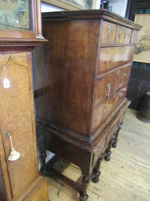 A GEORGIAN WALNUT AND BANDED CHEST ON STAND, second quarter 18th century, the moulded cornice over - Image 2 of 30