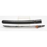 A JAPANESE WAKIZASHI BLADE, 13 1/4" long, of curved form with faint hamon and unsigned tang, with