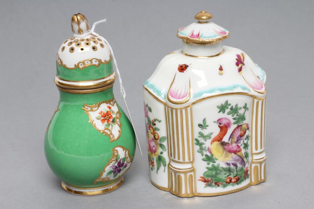 A FRENCH PORCELAIN CASTOR, later 19th century, of baluster form with screw-off cover, painted in - Image 2 of 3