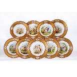 A SET OF NINE FRENCH PORCELAIN CABINET PLATES, late 19th century, of lobed circular form,