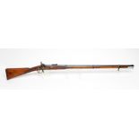 A BRITISH 1855 PERCUSSION MUSKET with 38" rifled barrel, front sight, ramp rear sight, action with