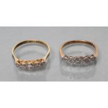 A PAIR OF ILLUSION SET FIVE STONE DIAMOND RINGS with plain shanks stamped 9ct, Plat, sizes K and