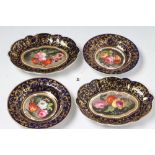 A PAIR OF DERBY PORCELAIN DESSERT DISHES, c.1800, of lobed oval form, centrally painted in