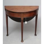 A GEORGIAN OAK DEMI LUNE OCCASIONAL TABLE, late 18th century, the moulded edged top over deep box