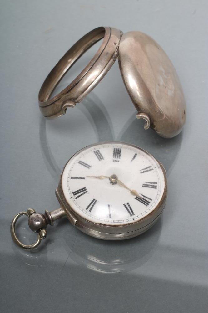 A VICTORIAN SILVER PAIR CASED POCKET WATCH, the white dial with black Roman numerals, the verge - Image 2 of 5