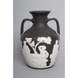 A WEDGWOOD BLACK JASPER PORTLAND VASE, modern, with Phrygian cap figure to base, impressed 95/91(KD)