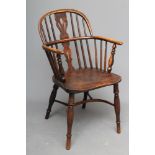AN ASH AND ELM WINDSOR ARMCHAIR, Lincolnshire mid 19th century, of low hooped bent arm form with