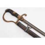 A GERMAN THIRD REICH ARMY OFFICER'S SWORD with 32 1/2" curved blade, brass hilt, with oak leaf