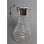 A SILVER MOUNTED CLEAR GLASS CLARET JUG, maker David Shaw Silverware Ltd., London 1978, the