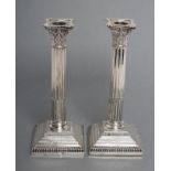 A PAIR OF LATE VICTORIAN SILVER CORINTHIAN COLUMN CANDLESTICKS, maker Goldsmiths & Silversmiths