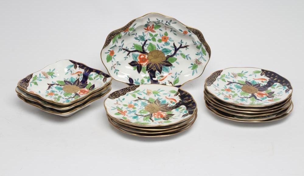 A STAFFORDSHIRE EARTHENWARE DESSERT SERVICE, early 19th century, printed in underglaze blue and