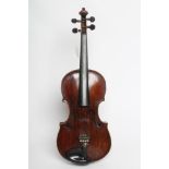 A GERMAN VIOLIN with two piece back, plain sound holes and ebony turners, labelled Simon Voigt and
