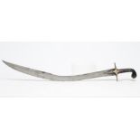 A TURKISH KILIJ, the 28" curved and shaped blade with etched and inlaid design to the back blade and