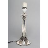 A SILVER ELECTRIC TABLE LAMP BASE, maker Mappin & Webb, Birmingham 1930, of inverted trumpet form