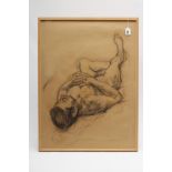 ANN CARR (1927-2020) "Relax", male nude study, conte crayon, signed, label to reverse, 32 1/4" x