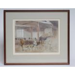 BRIAN IRVING (1931-2013) Sheep Sale, pencil, crayon and wash heightened with white, signed, 9 1/4" x