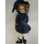 A Schoenau & Hoffmeister bisque socket head doll, blue glass sleeping eyes, open mouth, teeth, blond