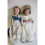 Two small bisque socket head dolls, comprising a Heubach Koppelsdorf 250 12/0a with brown glass