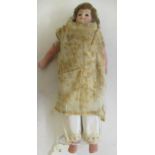 A Simon & Halbig bisque shoulder head doll, with brown glass fixed eyes, closed mouth, brown wig,