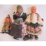 Three vintage Dutch dolls, comprising one with papier mache head, one of all cloth construction