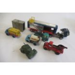 Diecast and tin vehicles by Corgi and others including Jeep FC-150, three friction wagons and