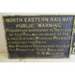 A North Eastern Railway Trespass Notice cast iron sign, some rusting, F (Est. plus 21% premium
