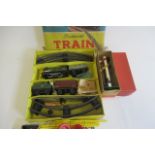 Hornby clockwork No 30 Goods Set and No 2 Signal, boxed F, and a small quantity of plastic Meccano