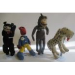 Dismal Desmond, with US trademark stamp, together with two felt animals and a plush Felix the Cat,