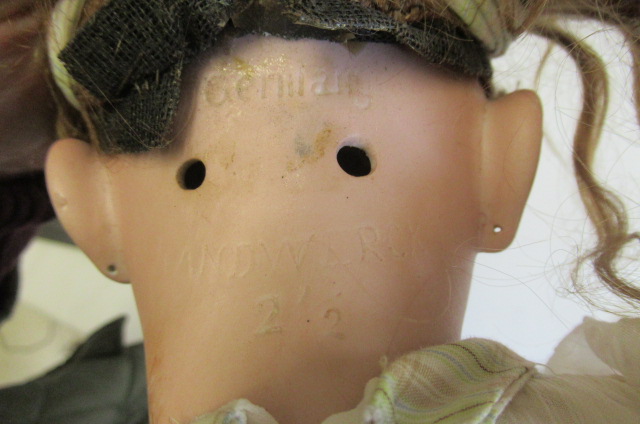 A Heinrich Handwerck bisque socket head doll, with blue glass fixed eyes, open mouth, applied teeth, - Image 3 of 3