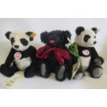 Three Steiff bears, comprising a 27cm Olympic Panda Peking 2008, a 27cm classic panda, and a 25cm