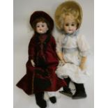 Two Armand Marseille bisque head dolls, comprising a socket head girl, with blue glass sleeping