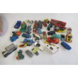 Playworn cars by Corgi, Dinky, Matchbox and others, some parts missing, paint damage, P (Est. plus