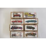 Joyo tinplate motor cars fitted with clockwork motors, all items boxed, G-E (8) (Est. plus 21%