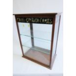 A Carrs & Co Rich Cakes shop display cabinet, back door, glass printed front and sides, 28" x 21"