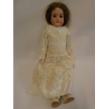 An Armand Marseille bisque shoulder head doll, with fixed brown eyes, open mouth, teeth, jointed kid