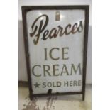 A Pearces Ice-Cream enamel shop sign, some rusting and chips on sign, metal frame rusting, F (Est.