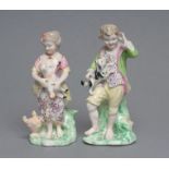 A PAIR OF CHELSEA DERBY PORCELAIN "FRENCH SHEPHERD" FIGURES, c.1775, modelled as a young boy with