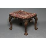 A MAHOGANY AND PARCEL GILT DRESSING STOOL of mid Georgian design, 19th century, the oblong seat