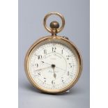 A LATE VICTORIAN 18CT GOLD TOP WIND CHRONOGRAPH, the cream enamel dial with black Arabic numerals to